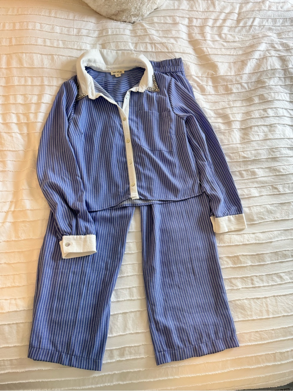 Faith and Joy Blue and White Striped Women's Pajama Set